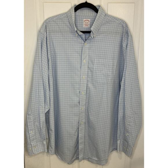 Brooks Brothers Traditional Fit Non-Iron Shirt Large Blue White Check Polo BD - Picture 5 of 10